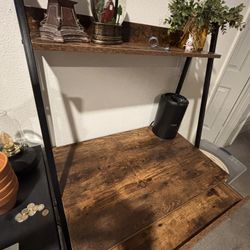 Industrial 2-Tier Computer Desk w/ Drawer – Nutmeg Brown & Black