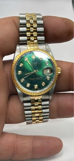 Rolex Date  Two-Tone Jubilee Band Green Diamond Dial
