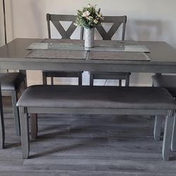 Homelegance 6-Piece Dining Table Set – Modern Grey, Includes Bench & 4 Chairs! 