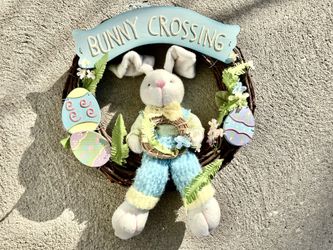 1990s Easter Bunny Crossing Wreath DanDee Collector’s Choice Rustic Style Holiday Springtime Decor USA