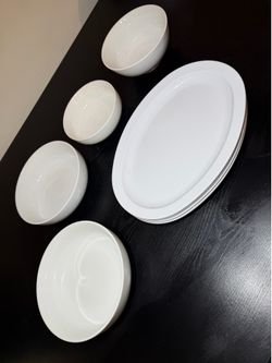 White serving dishes set platters and bowls