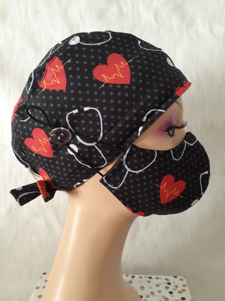 Stathescope Surgical Scrub Caps Set With Sweatbands Doctors Surgical Caps Nurses Scrub Hats Medical Workers Scrub Caps