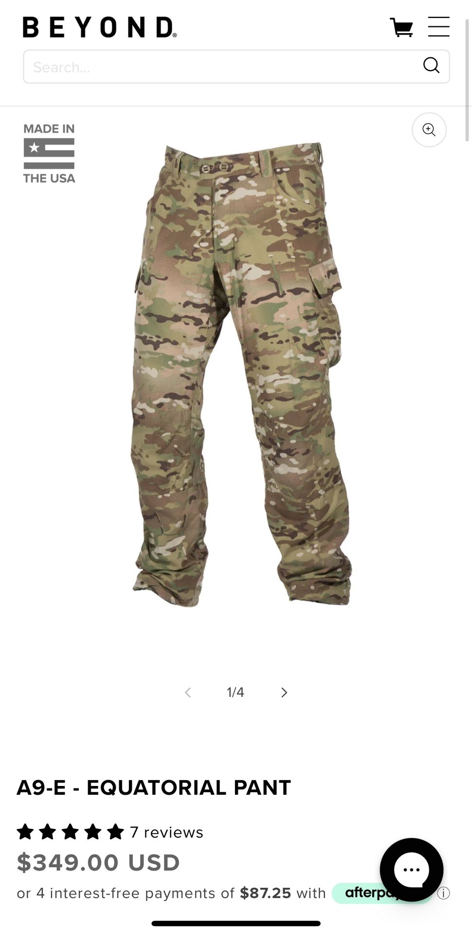 Beyond Clothing A9-E Equatorial Pants Size Med Long, Multicam for