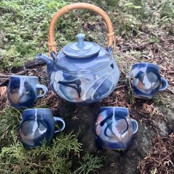 Signed Studio Pottery Tea Set – Hand Thrown, Artist Mark on Base