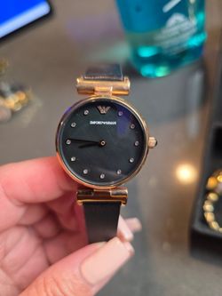 Emporio Armani Black Leather Rose Gold Women's Watch