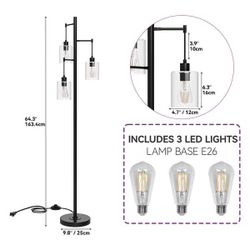Modern 3-Light Floor Lamp w/ Glass Shades – Includes LED Bulbs
