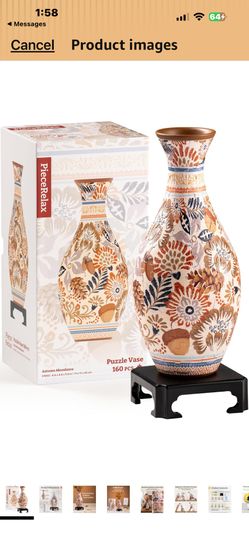 PieceRelax 3D Puzzle Vase for Adults to Flower Arrangement and Home Decoration Made By 160 Curved Plastic Puzzle Pieces - Autumn Abundance, for Mom [S