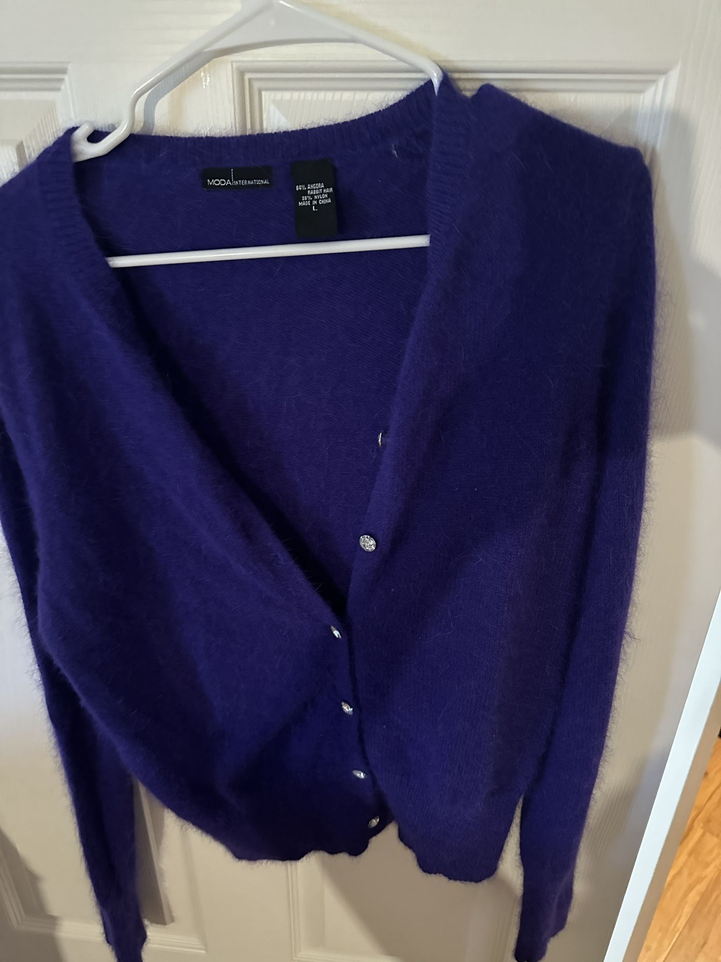 Moda International Purple Angora-Blend Cardigan – Size L