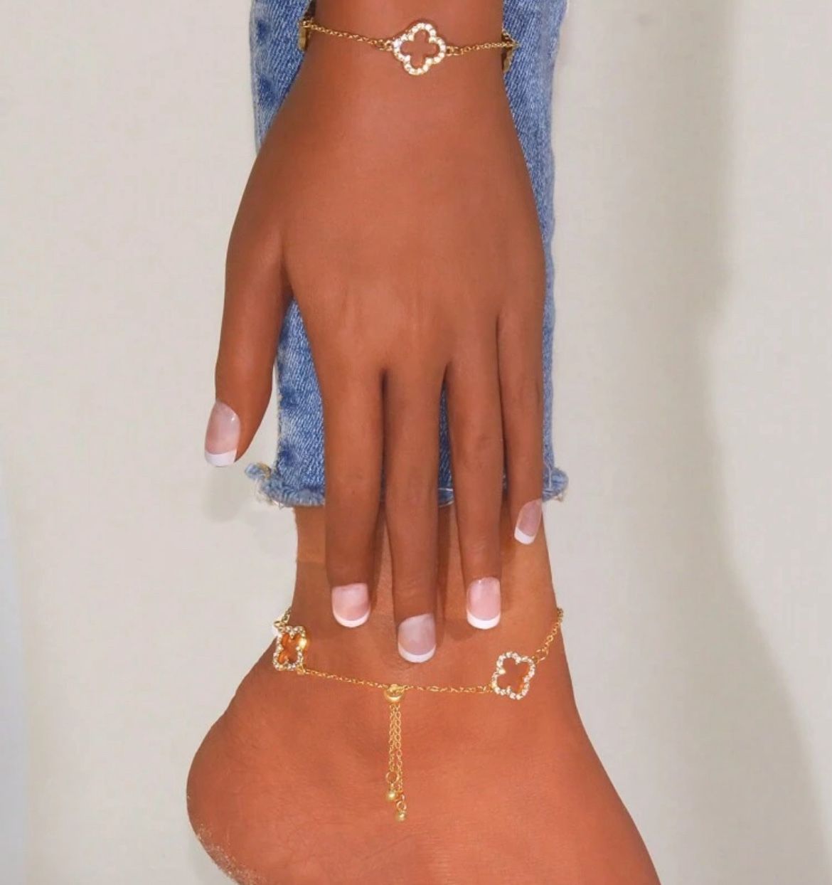 Hollow Out & Rhinestone Decor Four Leaf Clover Shaped Bracelet And Anklet Set, Can Be Purchased Separately Valentines,Mom,Mother,Mother's Day,Gift