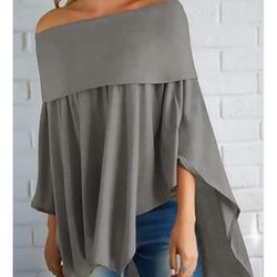 Sexy Off Shoulder Tops Solid Color Long Sleeve Tunic Blouse