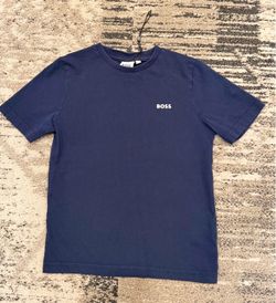 BOSS Boys Blue Short Sleeve Cotton Crew Neck Logo T-Shirt Size 4