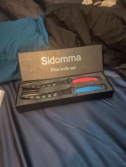 SIDOMMA FILLET KNIFE SET RED& BLUE& BLACK HANDLES 8" BLADE