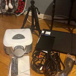 Projector With The Screen and Stand.