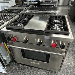 Wolf 36” Wide Freestanding Stainless Steel Gas Range - Used  