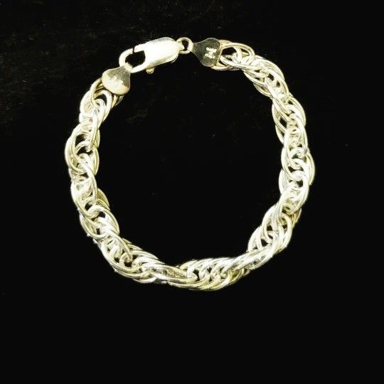 6.5" x 8mm Heavy Solid Sterling Silver Braided Cable Link Bracelet. MIlor, Italy