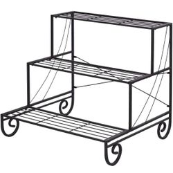 New 3-Tier Metal Plant Stand, Garden Plant Stand w/4 Decorative Feet, Plant Flower Pot Display Rack, Iron Storage Shelf, Pot Holder
