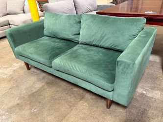 Modern Malachite Green Loveseat with Tapered Wooden Legs