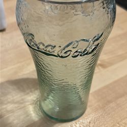 Set Of 2 Vintage Green CocaCola embossed glasses 6" tall
