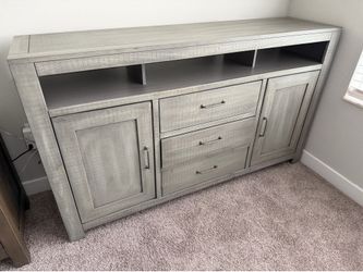 Gray TV Stand / Media Console with Storage Cabinets & Drawers - Great Condition