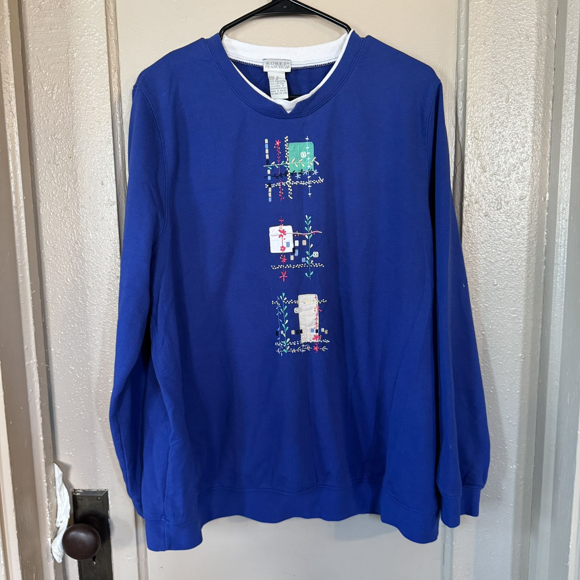 VTG Korbet Francisca Sweatshirt Embroidered Royal Blue 90s Womens 1X