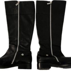 MICHAEL KORS Black Leather Tall Carney Studded Riding Boots- 8.5 