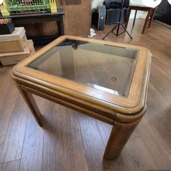 Solid Oak Table With Glass Insert