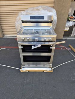 SAMSUNG GAS STOVE WITH DOUBLE OVEN - STAINLESS STEEL