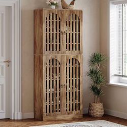 JW1092 70.86" Tall Shoe Storage Cabinet with Doors and Shelves, 9-Tier 27-36 Pairs Farmhouse Shoe Organizer Rack for Entryway Hallway Living Room, Clo