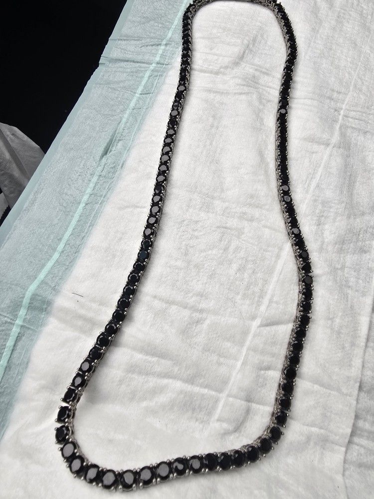 Heavy Stainless Steel Necklace With Black Stones