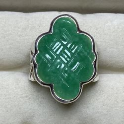 Vintage Carved Jade 925 Mystic Knot Ring