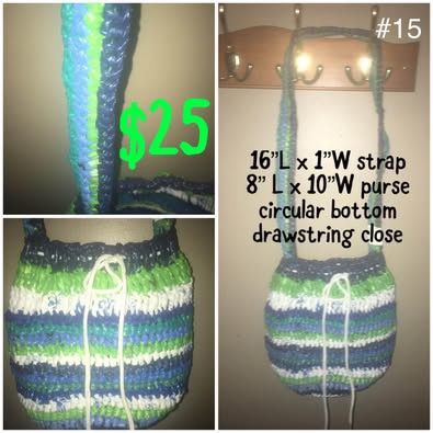 Handmade Striped Draw string Crocheted Purse #15