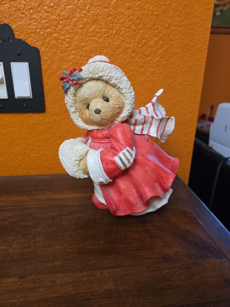 Vintage Cherished Teddies Alice Large Figurine Girl Bear Warmest Wishes 9" Vintage Rare Retired Christmas Holiday