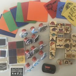 Lot Of Rubber Stamps And Texture Rubbing Plates For Kids 
