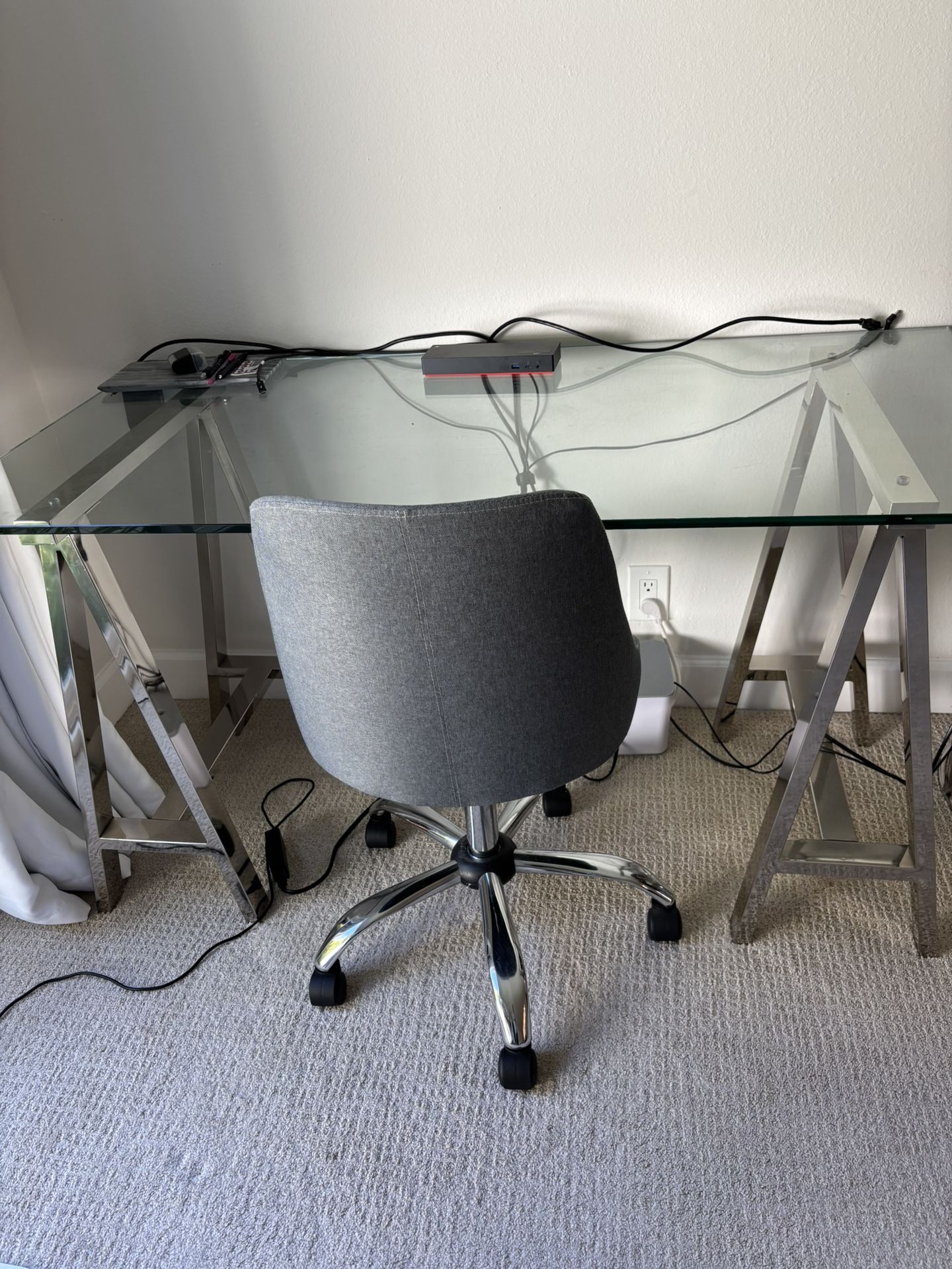Glass work desk with adjustable chair