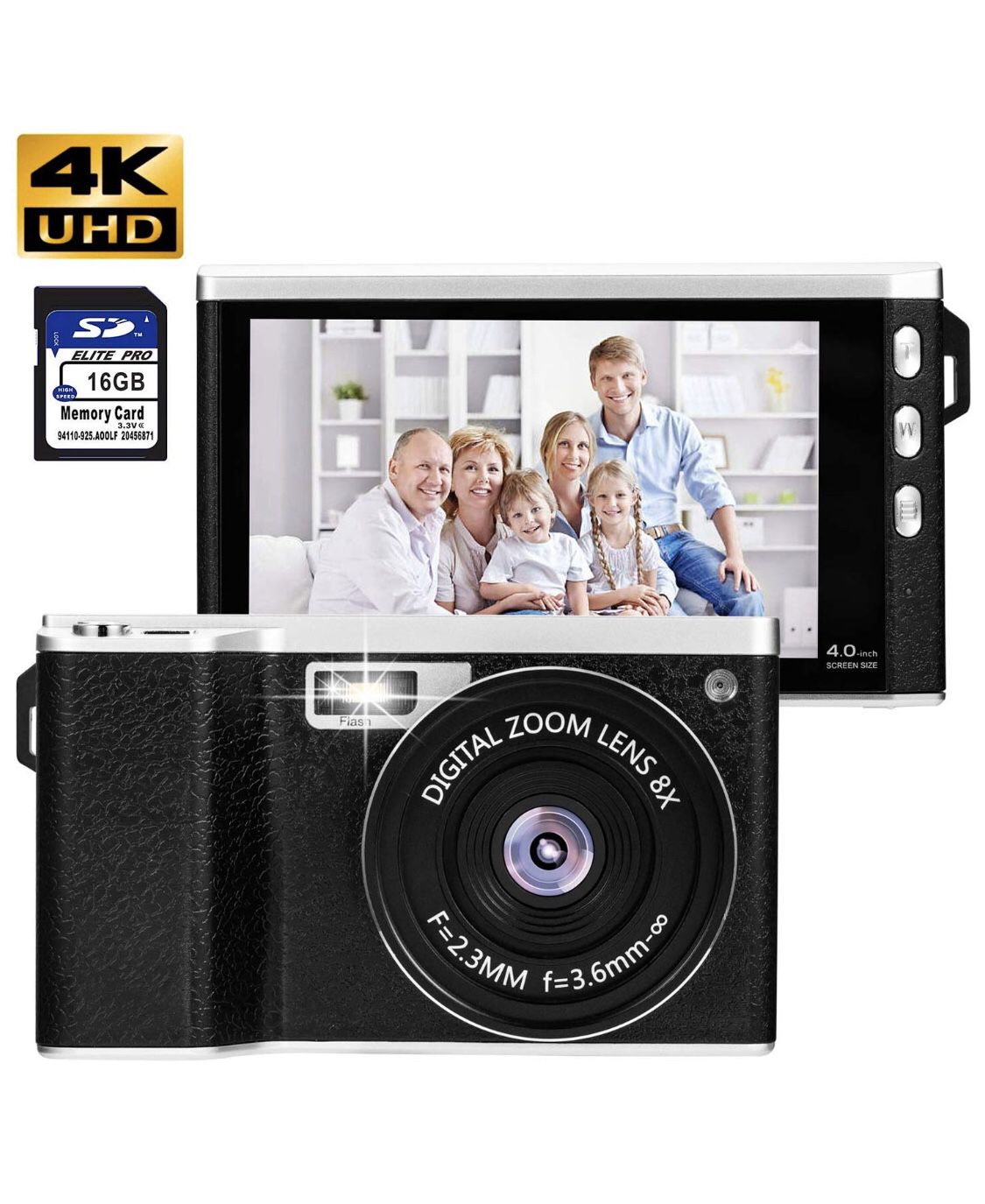New 4K Digital Camera with extra lense and SD card