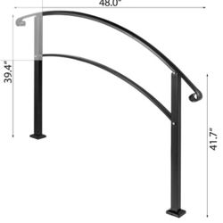 4-Step Adjustable Handrail Fits 1 or 4 Steps Stair Rail Wrought Iron Handrail, Matte Black