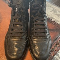 GUCCI BLACK CLOTH HIGH TRAINERS SIZE 14.5