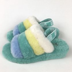 UGG Fluff Yeah Green Fur Sheep Slides Slipper Sandal Women s