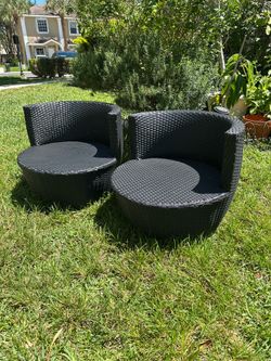 Black All-Weather Wicker Patio Lounge Chairs – Set of 2