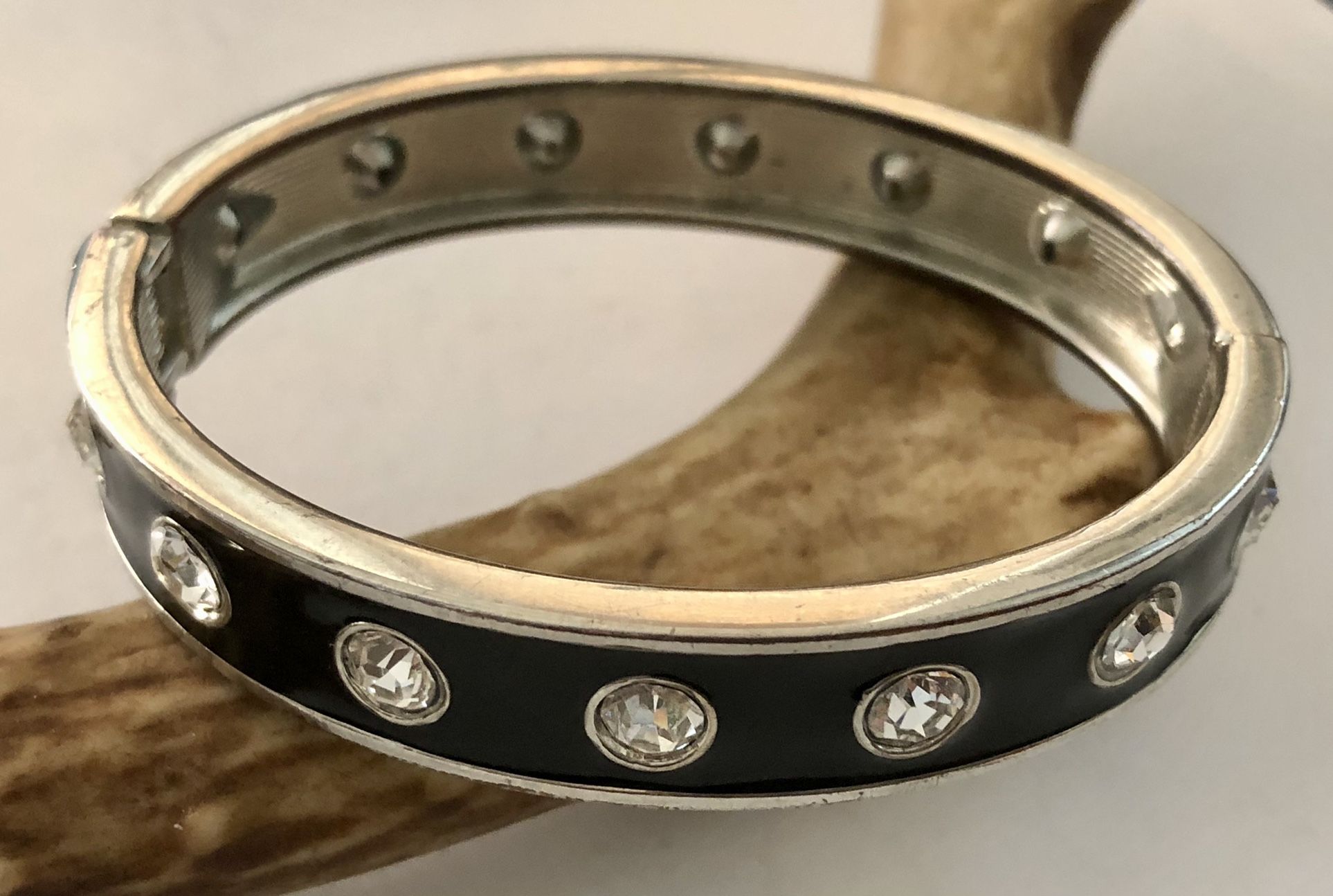 Black Enamel With Rhinestones Bracelet