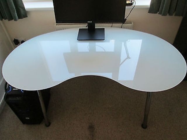 Kidney Shaped Glass Desk - Adjustable Height