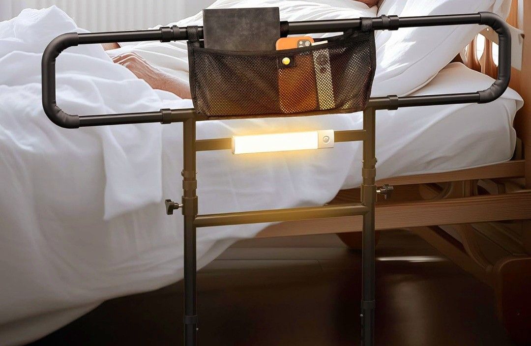 Adult Safety Adjustable Bed Rail, Storage Pocket,Motion Sensor Light,Foldable . NEW