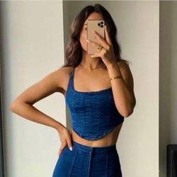 Zara Denim Blue Women's Crop Top Size S
