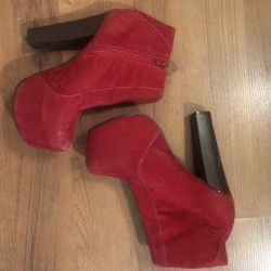 Red Suede Platform Ankle Boots