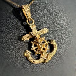 Jewelry 14k Solid Yellow Gold Mariners Crusifix Anchor ⚓️ Pendant charm
