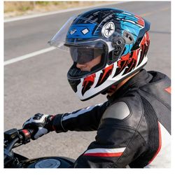 Full Face Dual Visor Motorcycle Helmet for Adults Motorbike Street Bike Racing Helmets X9 DOT Approved with Black Visor