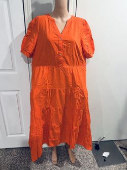 Pretty Garden Women's Short Sleeve V-Neck Maxi Dress orange color with pockets