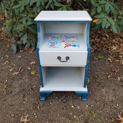 White Nightstand With Colorful Stencil 