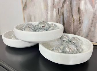 White Decorative Concrete Bowl Planter