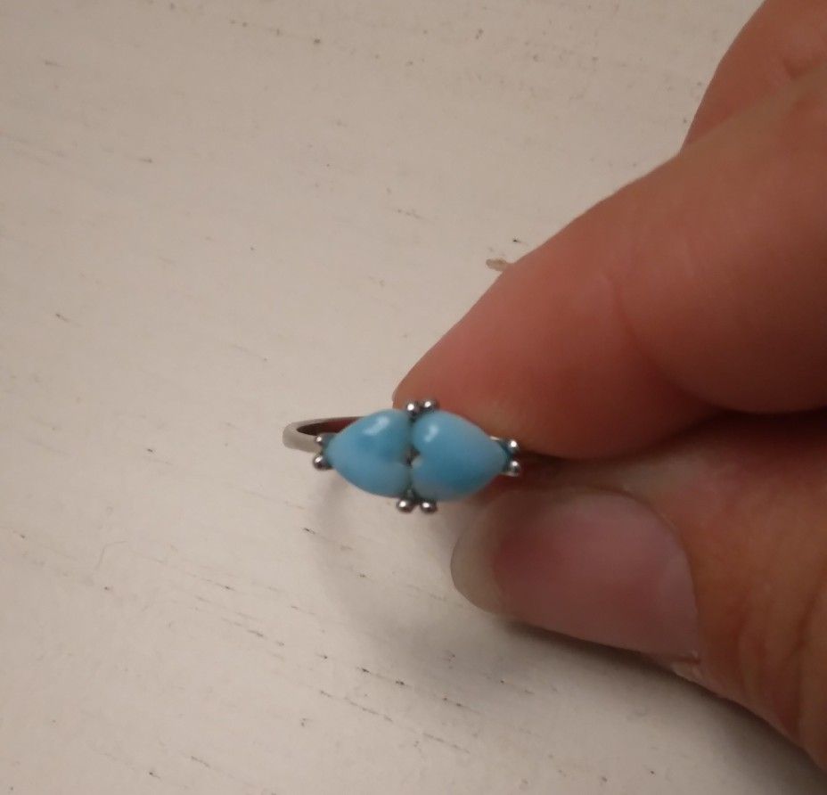 Sterling Larimar Sideway Hearts Ring